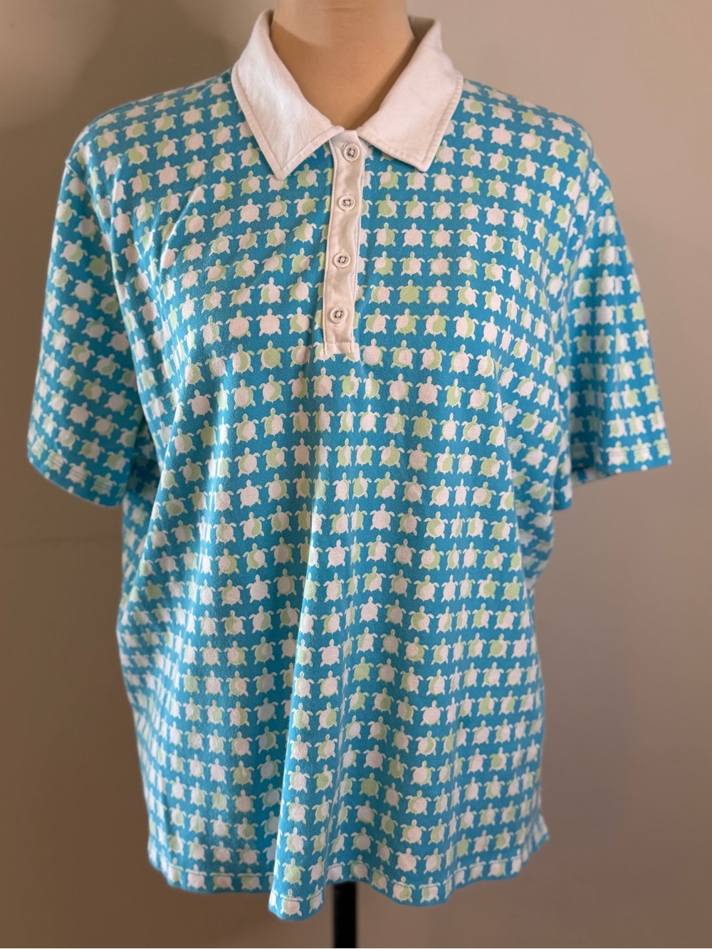 Talbots Woman preppy turtle print short sleeve polo shirt plus SZ 2X